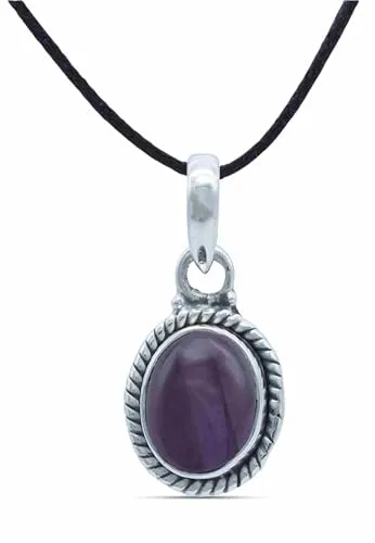 mantraroma Kettenanhänger 925 Silber Amethyst lila Stein Edelstein Damen Sterling Silber Halskette Anhänger Geschenk (MAH-156-01)