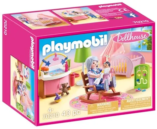 PLAYMOBIL Dollhouse 70210 - 43-teiliges Babyzimmer-Set mit Babybett und Figuren, kreativer Spielspaß für Kinder ab 4 Jahren