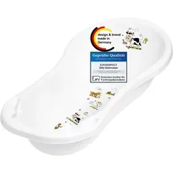 KiNDERWELT Babywanne 100 cm - Funny Farm Motiv - Badewanne für Babys und Neugeborene, BPA-frei und mit praktischem Stöpsel für sicheres Badevergnügen. Ideal für Geborgenheit und Komfort beim Baden.