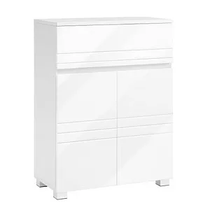 Vasagle Badschrank BBK140W01 - Weißer Midischrank mit 2 Fächern - Sideboard mit 2 Fächern hinter Türen und 1 Schublade, höhenverstellbarem Fachboden und feuchtigkeitsbeständigem MDF. Ideal für Badezimmer, sicher durch Wandhalterung.
