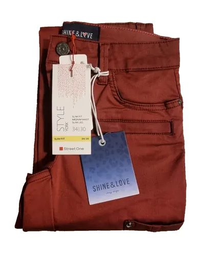 StreetOne Damen Slim Fit Hose 34/30 - Medium Waist - Slim Legs - Bordo T3-3