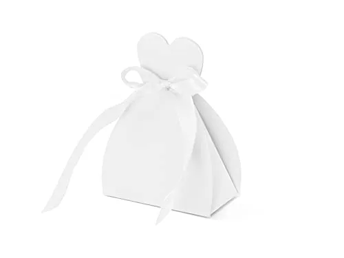 PartyDeco Braut und Bräutigam Geschenk Box in weiß mit Satinband Hochzeitskleid Geschenk-Box für Hochzeitsgäste Geschenkverpackung Hochzeit Dekoration