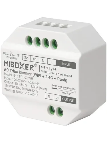 Miboxer Synergy 21 LED Dimmer Controller AC TRIAC WiFi+2.4G+Push - Intelligenter LED Dimmer Controller für AC Triac, kompatibel mit WiFi und 2.4G. Ideal für die einfache und flexible Lichtsteuerung in jedem Raum.