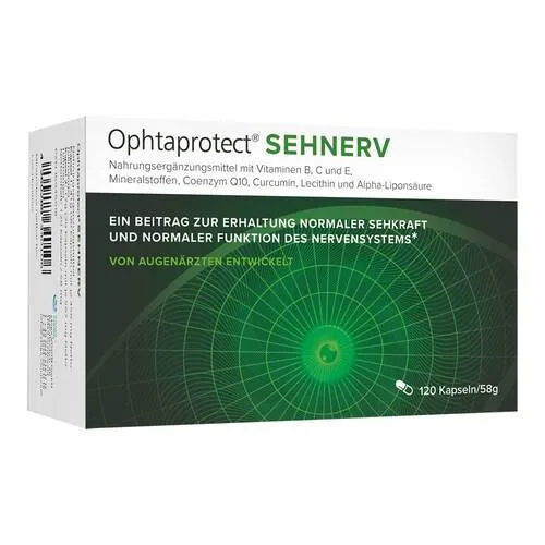 Ophtaprotect Sehnerv Kapseln 58 g - Nahrungsergänzungsmittel für die Sehkraft mit Vitaminen und Mineralstoffen, unterstützt die normale Funktion des Nervensystems und schützt die Zellen vor oxidativem Stress.