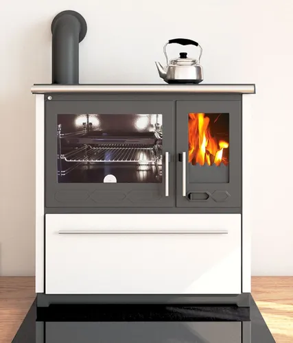 Plamen Festbrennstoffherd 850 - Weiß, 8 kW, Energieeffizienzklasse A+ - Küchenofen mit 8 kW Nennwärmeleistung und 83,7 % Wirkungsgrad, ideal für effizientes Heizen und Kochen mit Holz.