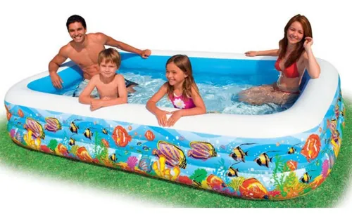 Intex 58485NP - Aufblasbarer Swim Center Fisch-Pool - Rechteckiger Schwimm-Pool für Kinder, mit buntem Meeresboden-Motiv und strapazierfähigem Vinyl. Ideal für Sommer-Spaß im Garten, geeignet für Kinder ab 6 Jahren.