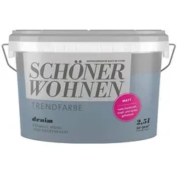 SCHÖNER WOHNEN FARBE Wandfarbe SW Trend Denim 5565, 2,5L - Lösemittel- und weichmacherfreie Wandfarbe, ideal für Allergiker, mit Touch-Protect-Ausstattung für einfache Reinigung von Abriebspuren. Perfekt für Neu- und Renovierungsanstriche.