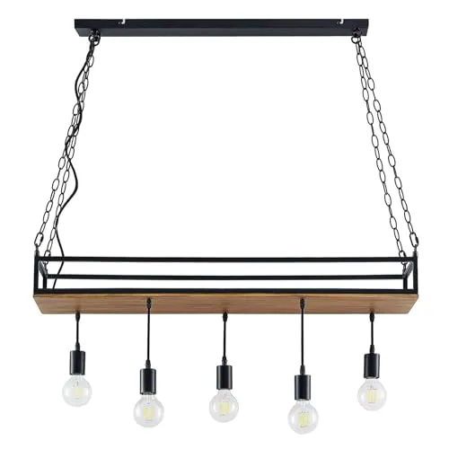 Lindby Hängeleuchte Kirista, dimmbar, Vintage Stil, 5-flammig - Ventilatoren und Lichtlösungen in einem: Die dimmbare Hängeleuchte Kirista aus Eisen und Kiefernholz bringt stilvolles Licht in jeden Raum.