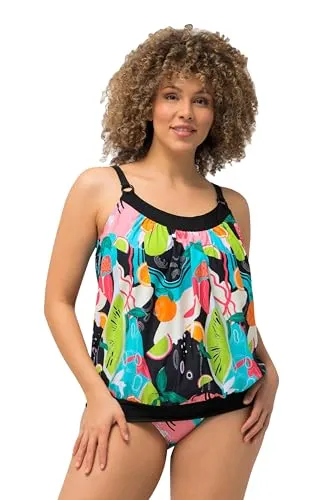 Ulla Popken Damen Plus Size Tankini mit Früchte-Muster - Tankini-Oberteil in großen Größen mit abstraktem Fruchtmuster, verstellbaren Trägern und Softcups. Hergestellt aus recyceltem Polyamid für mehr Umweltbewusstsein.