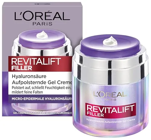 L'Oréal Paris Revitalift Filler Plumping Gel-Creme 50 ml - Feuchtigkeitsspendende Gesichtscreme mit innovativer Formel für eine strahlende Haut. Ideal für die tägliche Pflege, unterstützt die Elastizität und sorgt für ein frisches Aussehen.