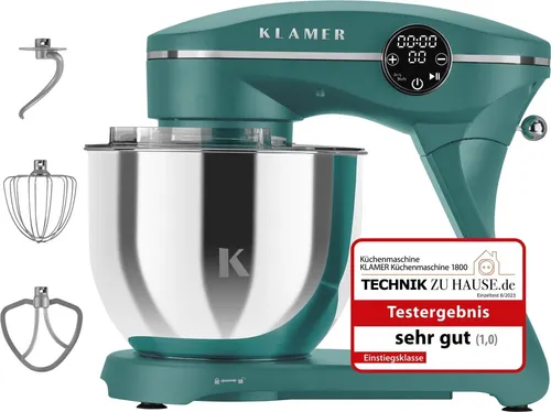KLAMER Küchenmaschine 1800 W - Multifunktionsküchenmaschine mit 6 l Schüssel, Spritzschutz und digitalen Funktionen für vielseitige Zubereitungsmethoden und optimale Ergebnisse in der Küche.
