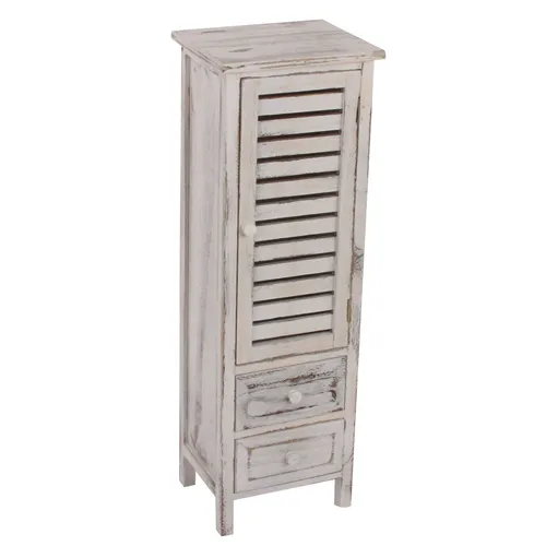 Kommode Schrank 90x30x25 cm - Shabby-Look Vintage Weiß - Kommode aus massivem Paulowniaholz mit großem Stauraum und zwei Schubladen, ideal für Flur, Wohnzimmer oder Badezimmer. Komplett montiert - sofort einsatzbereit und ein echter Blickfang für jedes Zuhause.