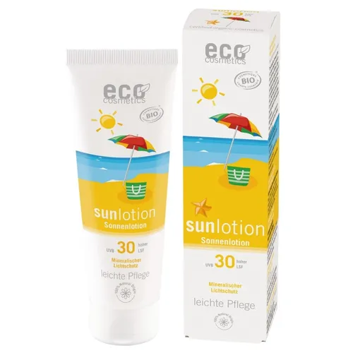 Eco Cosmetics Sunlotion LSF30 - Mineralischer Sonnenschutz - Sonnenpflege mit LSF 30, ideal für normale und fettende Haut. Enthält Bio Aloe Vera und Karanjaöl für intensive Feuchtigkeit, ohne Alkohol, perfekt für die ganze Familie.