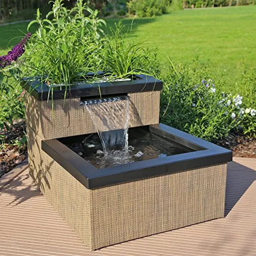 CLGarden Miniteich MTWS1 mit Wasserfall und LED Beleuchtung - Komplettset für Gartenteiche mit modernem Rattan-Design. Ideal für Garten, Balkon oder Terrasse. Inklusive Pumpe und vielseitig nutzbarem Wasserfall. Perfekt zur Bepflanzung oder als kühler Getränkebehälter.