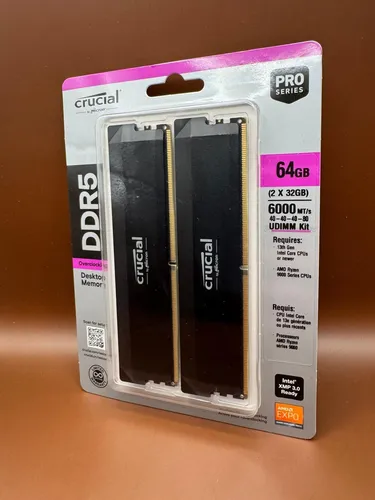 Crucial Pro DDR5 RAM 64GB Kit (2x32GB) 6000MHz CL40 - Ultimative Gaming-Leistung - Arbeitsspeicher mit 6000MHz CL40 für optimale Übertaktungsleistung, kompatibel mit Intel XMP 3.0 und AMD Expo für maximale Flexibilität und Stabilität in jedem Gaming-PC.