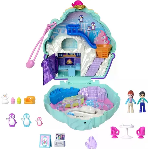 Fisher-Price Polly Pocket Winterliche Pinguin Schatulle - Spielset mit 2 Puppen, 12 Accessoires und 6 Winter-Wunderland-Elementen, ideal für kreative Abenteuer im Schnee