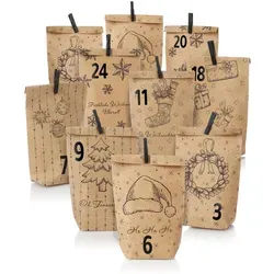 Nordstern Adventskalender zum Befüllen - Geschenktüten Set mit 24 Tüten, Mini Klammern und Zahlen Aufklebern zum Basteln für Kinder, Frau und Mann