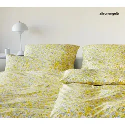 Elegante Mako-Satin Bettwäsche Mimosa - 135x200 cm + 80x80 cm in Zitronengelb - Hochwertige Bettwäsche-Garnitur aus Mako-Satin für ein stilvolles Schlafzimmer. Atmungsaktiv und hautsympathisch, ideal für Allergiker. Der lebendige Farbton bringt Frische und Eleganz in Ihr Zuhause.