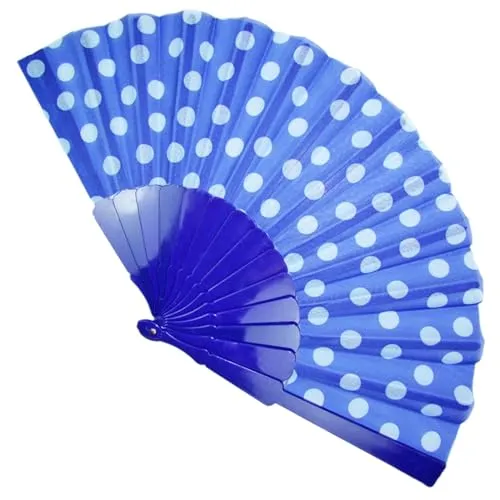 Funny Fashion Fifties Fächer mit Punkten | Blau - Handfächer Faltfächer Vintage Kostüm Zubehör Polka Dots 50er 60er Jahre Outfit Sommerparty Festival Sommer Karneval