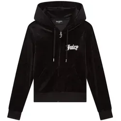 Kapuzennickijacke JUICY COUTURE "ROBERTSON CAVIAR HOODIE _ Damen", Damen, Gr. XS, schwarz, 95% POLYESTER, 5% ELASTAN, slim fit, Langarm, Jacken, Trainingsjacke Damen, Sweatjacke mit Kapuze, Velour, mit Glitzer, Sale