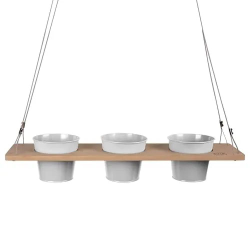 UNUS Kräuterbar Weiß Bambus 60 x 16 cm Kräuterregal zum Aufhängen mit Drahtseil, Kräuterhalter für Küche, Balkon, Terrasse, Nachhaltiges Hängeregal für Pflanzen und Kräuter