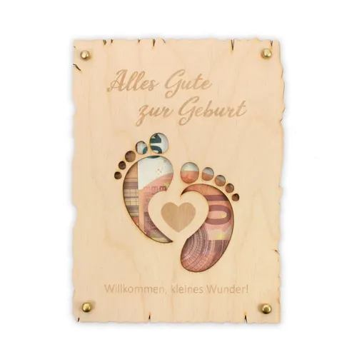 „Alles Gute zur Geburt“ - Glückwunsch-Karte aus Holz