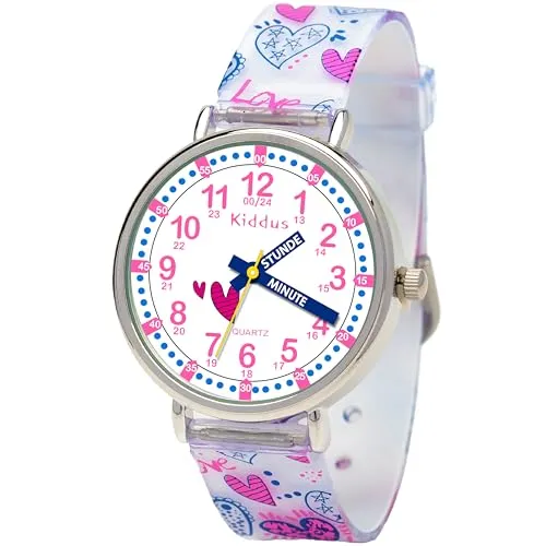 Kiddus Lernuhr für Kinder, Analoge Kinderuhr für Junge und Mädchen ab 5 Jahren, Wasserdicht 5ATM, Armbanduhr mit Stunden und Minuten, Geschenk zum Schulanfang