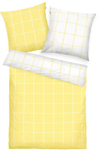 TOM TAILOR HOME Bettwäsche LARGE CHECK in Gr. 135x200cm oder 155x220cm, Renforcé, 2 teilig, new bedroom, gewebtes Label, Light Lemon & Crisp White