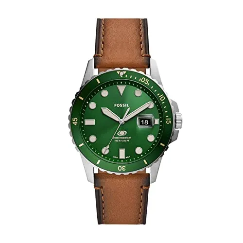 Fossil Blue uhr für Herren, Quarzwerk mit Edelstahl- oder Lederarmband, Grün und Braun, 42MM