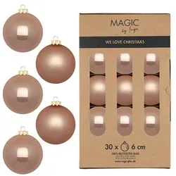 MAGIC by Inge Weihnachtsbaumkugel, Weihnachtskugeln Glas 6cm 30 Stück - Golden Sesame beige