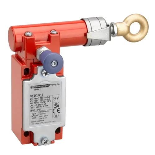 TMSS Germany Seilzug-Schalter XY2CJR15H29 NOT-AUS - Steckverbinder Zubehör, robuster NOT-AUS Seilzug-Schalter mit IP67/IP69K Schutz und einer maximalen Zugschnurlänge von 30 m, ideal für industrielle Anwendungen.