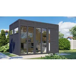 Gartenhaus Bertilo Cubo 3 Office inkl. Fußboden 336 x 240 cm - Modernes Gartenhaus mit Flachdach in Anthrazit, aus hochwertigem Holz, ideal als Büro oder Rückzugsort im Garten.