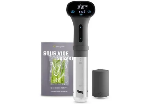 Springlane Sous-Vide Stick Henry komplett Set - 1200 W mit Vakuumierer und Rezeptheft - Dampfgarer für perfekte Garergebnisse: Der Sous Vide Stick Henry garantiert schonende Zubereitung mit gleichmäßiger Temperaturkontrolle und bewahrt Nährstoffe und Aromen.