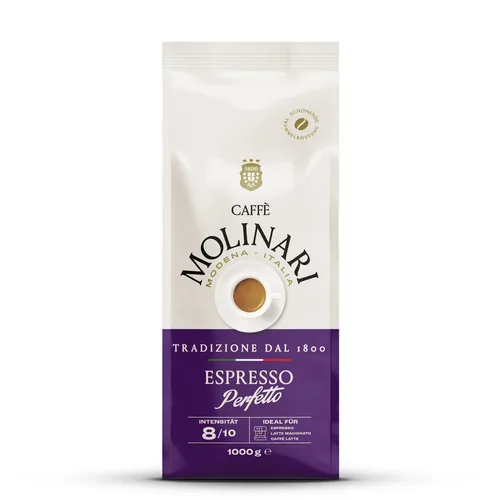 Caffé MOLINARI Espresso Perfetto 1 kg Kaffeebohnen - Hochwertige Kaffeebohnen für perfekten Genuss. Ideal für Espresso-Liebhaber, mit intensiven Aromen und feiner Crema. Perfekt für die Zubereitung zu Hause.