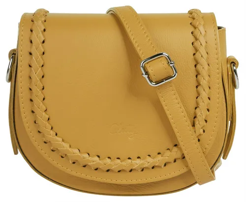 Umhängetasche CLUTY - Echt Leder, Made in Italy, Gelb - Umhängetasche aus 100% Rindleder mit verspieltem Flechtmuster, ideal für durchtanzte Nächte und lange Spaziergänge. Verstellbarer Schultergurt für optimalen Tragekomfort.