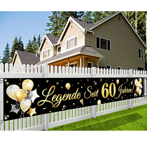 60. Geburtstag Banner, Legende Seit 60 Jahren Glitzerbanner, deko 60 geburtstag Lange Banner für Männer und Frauen 60. Geburtstagsfeier Party, 300 * 50cm (Gold)