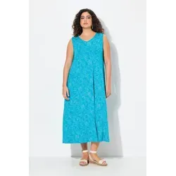 Ulla Popken Maxikleid Maxikleid gemustert A-Linie V-Ausschnitt ärmellos blau 54/56