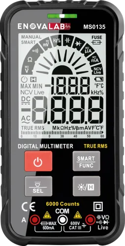 Enovalab Multimeter MS0135 True RMS - Digitales Multimeter mit True RMS, NCV-Funktion und LED-Messstellenbeleuchtung für präzise Messungen bis 600 V und 600 mA - ideal für Profis und Hobbyelektroniker.