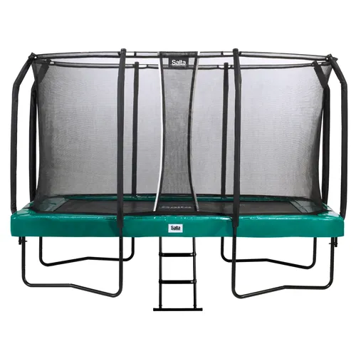 SALTA Trampolin First Class 366 x 214 cm - Grün mit Sicherheitsnetz und Leiter - Trampolin mit extrem stabiler Rahmenkonstruktion, extra breitem Schutzrand und hochwertigem Sicherheitsnetz für sicheres Springvergnügen im Garten.