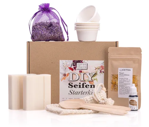 spreetherm Seifen-Set Seife selber machen - DIY Set zur Herstellung von Seife, bekannt aus Social Media, mit 350 g veganer Kernseife für antibakterielle Pflege von Haut und Händen.