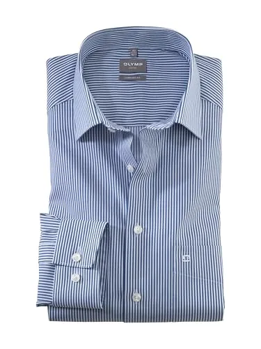 OLYMP Herren Businesshemd Langarm Level.Five.Body.fit - Einfarbig in Marine - Herrenhemden mit perfekter Body fit Passform und New York Kent Kragen, ideal für elegante Business-Outfits und pflegeleicht bei 40 °C.