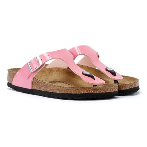 BIRKENSTOCK Gizeh Damen Sandalen In Lackoptik In Bonbonrosa/Schwarz - EUR 38