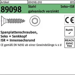 Spanplattenschraube R 89098 SEKO ISR VG 6x40-T30 - Hochwertige galvanisch verzinkte Spanplattenschrauben mit Vollgewinde und Senkkopf, ideal für eine zuverlässige Verbindung in Holz- und Möbelkonstruktionen. Verpackungseinheit: 500 Stück.