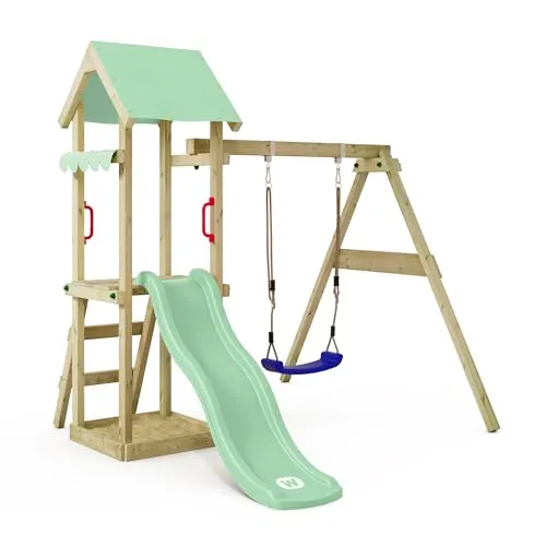 Wickey Spielturm TinyWave - Klettergerüst für Kleinkinder - Schaukeln mit Wellenrutsche, Sandkasten und 10 Jahre Garantie auf Holzelemente. Ideal für kreative Spielabenteuer im Freien!