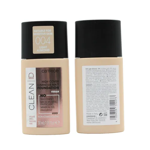 Catrice Clean ID, High Cover Luminous Matt Foundation Vegan, Nr.004 Light Almond