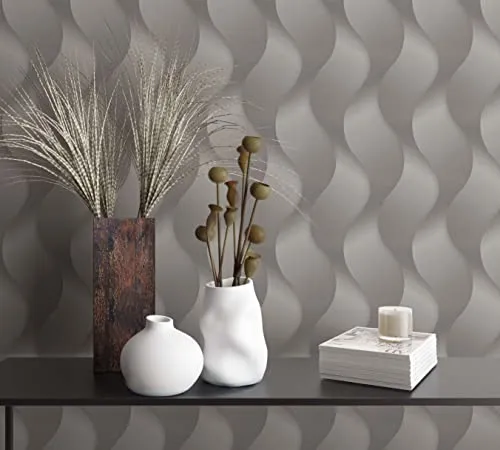 marburg Tapete Grau Silber Metallic Wellen Vliestapete Grafisch für Schlafzimmer Wohnzimmer oder Küche Made in Germany 10,05 x 0,70m