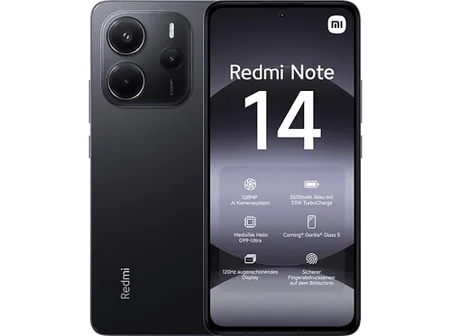 Xiaomi Redmi Note 14 4G - 8GB RAM, 128GB - Midnight Black - Simlockfreies Handy mit 108 MP Hauptkamera und 6,67 Zoll HyperOS Display für beeindruckende Fotos und ein flüssiges Nutzererlebnis.