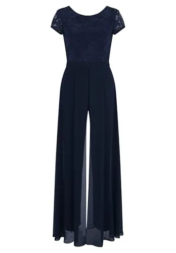 Vera Mont Damen Jumpsuit Kurzarm Night Sky, 42 - Eleganter Jumpsuit für Damen mit Chiffon Überrock, perfekt für besondere Anlässe. Schrittlänge 78 cm, Fussweite 50 cm – vereint Stil und Komfort!