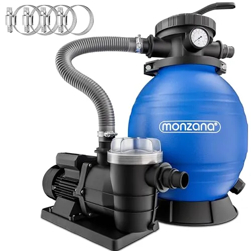 Monzana® Sandfilteranlage SF96K 9600L/h bis 30.000L Pool Selbstansaugend 400 Watt 2in1 Adapter Ø32-38mm 7Wege Ventil Sandfilterpumpe Poolfilter