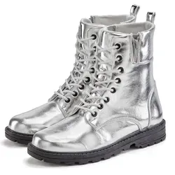 LASCANA Stiefelette im Metallic-Look - Wanderschuhe, vegane Stiefelette in silberfarbenem Metallic-Look, ideal für trendbewusste Fashionistas.